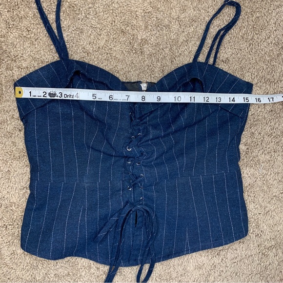 Farrow Navy Blue Pinstripe Corset Crop Top Size S - Picture 8 of 9